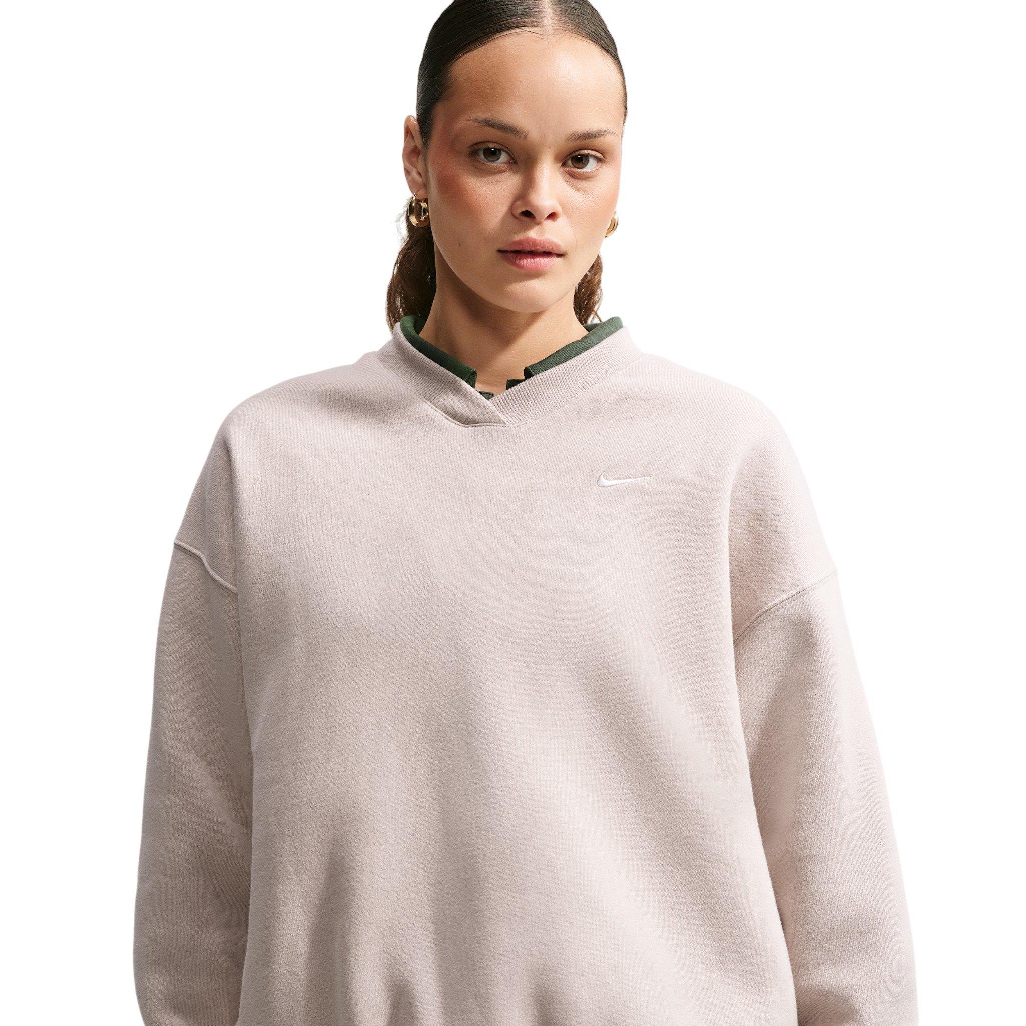 Nike Women's Studio Fleece Med-Weight Oversized V-Neck Top - Cream - CREAM
